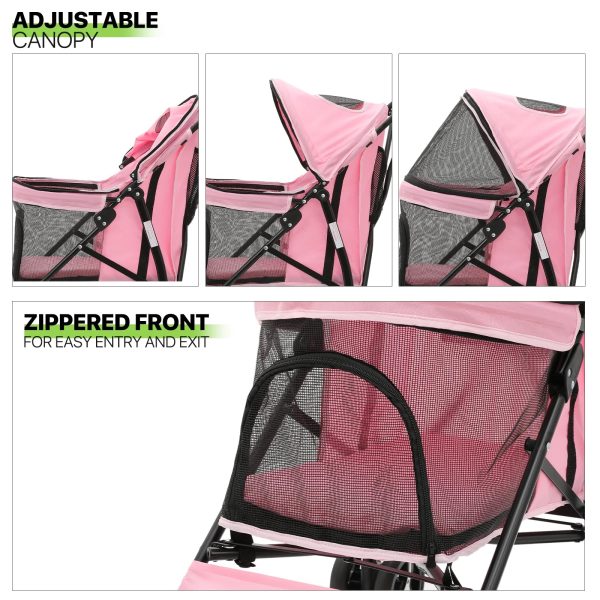 Magshion 4 Wheel Foldable Lightweight Dog Stroller for Small Medium Dogs, Pet Stroller, (Pink) - Image 5