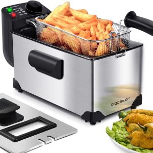 Deep Fryer, Electric Deep Fat Fryers with Baskets, 3 Liters Capacity Oil Frying Pot with View Window, ETL Certificated, 1650W Ushas