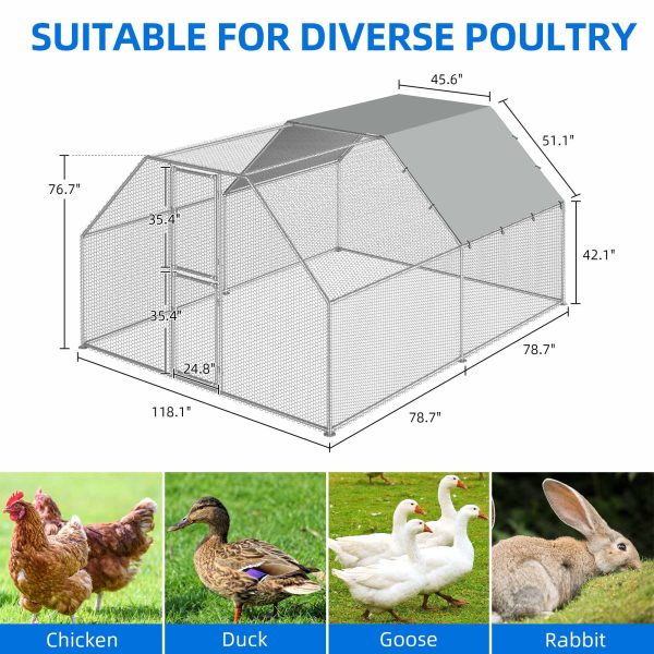 Dextrus Chicken Run Coop 13.1 x 9.8 x 6.4 ft Large Metal Chicken Coop Spire Shaped, Walk-in Hen Cage, Outdoor Poultry Cage with Waterproof Cover and Wire Mesh for Backyard,Yard Outdoor - Image 6