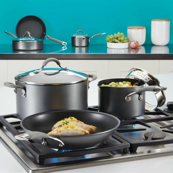 Circulon 84569 Elementum 7.5 qt. Hard-Anodized Aluminum Nonstick Stock Pot in Oyster Gray with Glass Lid - Image 3