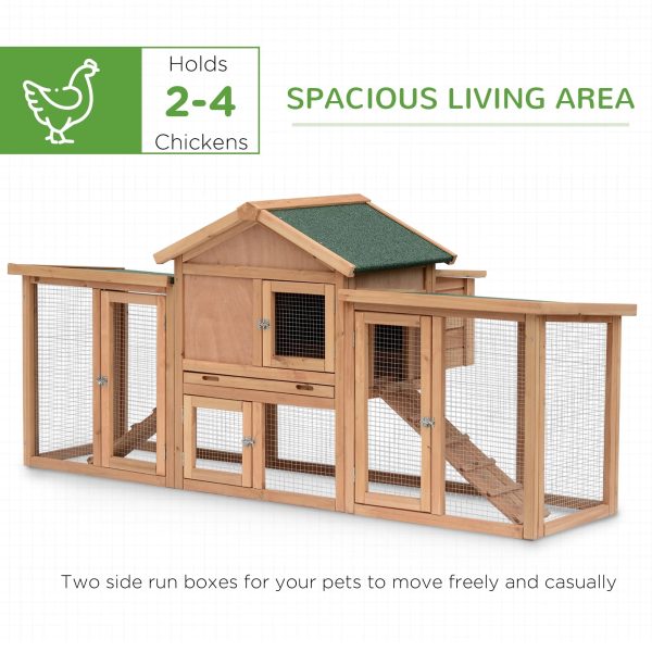PawHut 80" Chicken Coop, Wooden Outdoor Chicken Cage Poultry Hen House with Nesting Box, Double Runs, Removable Tray, Ramps, for Garden Backyard - Image 3