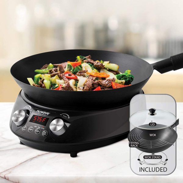 Nuwave Mosaic Induction Wok, Precise Temp Controls from 100u00b0F to 575u00b0F in 5u00b0F, Wok Hei, Infuse Complex Charred Aroma & Flavor, 3 Watts 600, 900 & 1500, Authentic 14-inch Carbon Steel Wok Included - Image 5