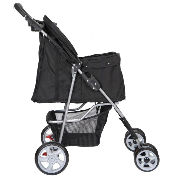 HomGarden 4 Wheel Pet Dog Stroller Foldable Carrier Strolling Cart for Small Dog Cat W/Storage Basket & Cup Holder, Black - Image 6