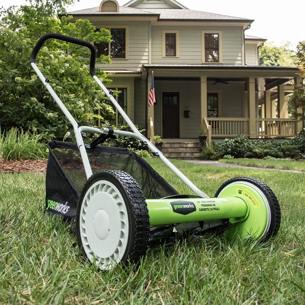Greenworks 16-Inch Reel Lawn Mower with Grass Catcher 25052，Black/Green， 47"D x 22"W x 29.75"H💝 Last Day For Clearance - Image 8