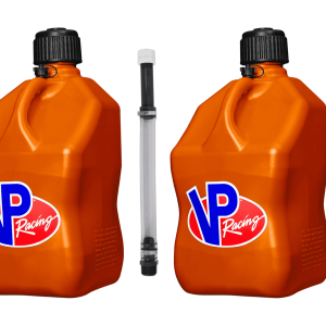 VP Racing Utility Jug 5.5 Gallon + Deluxe Hose - Mix and Match Between 11 Different Colors - Made in the USA (2 Pack, Orange)