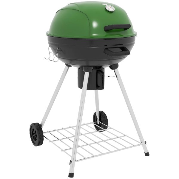 Outsunny 21" Kettle Charcoal BBQ Grill with Wheels, Barbecue, Green - Image 2