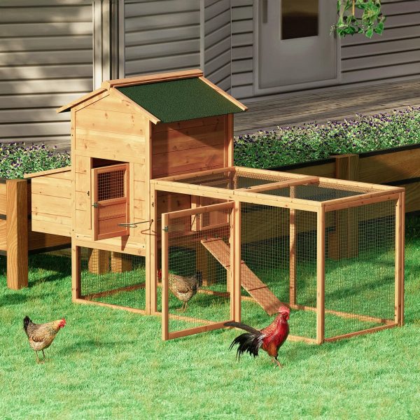 Magshion Outdoor Chicken Coop with Nesting Box, 80 inch Wooden Rabbit Hutch Poultry House with Run Cage, Slide-Out Tray and Waterproof Roof for Garden Backyard, Natural - Image 6