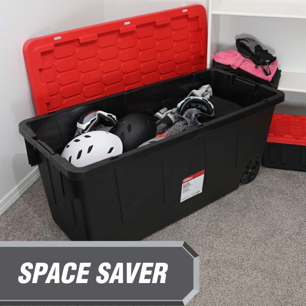Hyper Tough 50 Gallon Snap Lid Wheeled Plastic Storage Bin Container, Black with Red Lid - Image 6