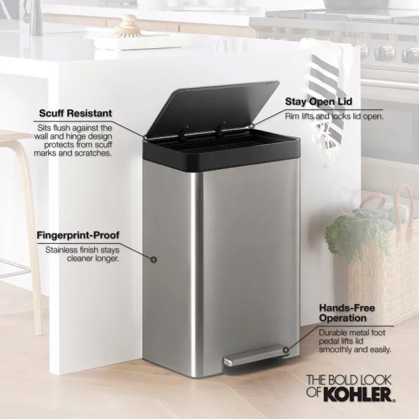 KOHLER 20940-ST 13 Gal. Stainless Steel Step Trash Can - Image 7