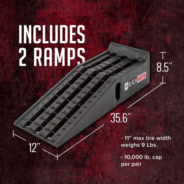 Black Widow PSR295 Plastic Car Service Ramps - Lifts Vehicles 6.25in H for Maintenance or Oil Changes - Each Ramp is 12in W - Pack of Two - 10,000 lbs. Capacity Per Pair - Image 3