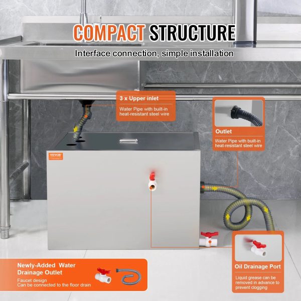 SKYSHALO 40LB Commercial Grease Interceptor Trap - A Stainless Steel Wastewater Filter - Image 5