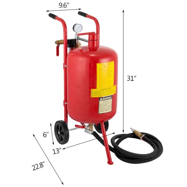 BENTISM 10 Gallon/40L Sandblaster Equipped with Nozzle Shut-Off Valve Pressure Gauge Ceramic Nozzle 2.5m Hose Filling Funnel Watertrap 6" Rubber Wheels Grit Blasting Blast Sandblasting - Image 4
