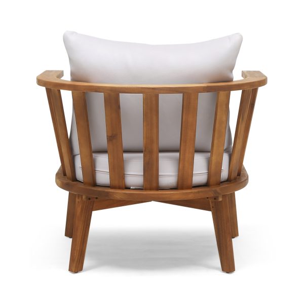 Dean Outdoor Wooden Club Chair with Cushions, White and Teak Finish - Image 5