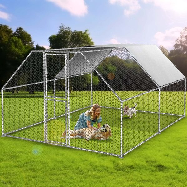 Dextrus Chicken Run Coop 13.1 x 9.8 x 6.4 ft Large Metal Chicken Coop Spire Shaped, Walk-in Hen Cage, Outdoor Poultry Cage with Waterproof Cover and Wire Mesh for Backyard,Yard Outdoor - Image 4