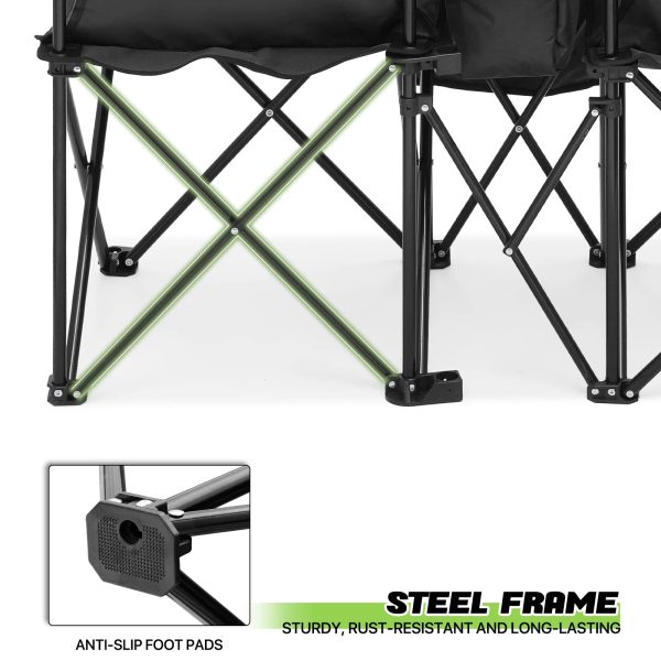 Magshion Portable Double Folding Chair with Removable Umbrella, Cooler Bag & Carry Bag, for Beach Camping Picnic, Black - Image 9