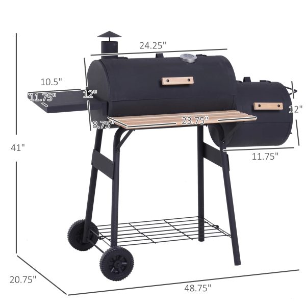 Outsunny 48" Steel Portable Backyard Charcoal BBQ Grill and Offset Smoker Combo - Image 5