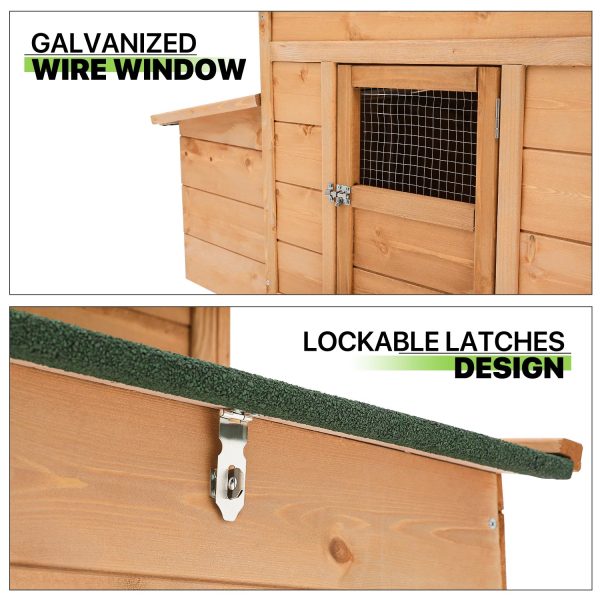 Magshion Outdoor Chicken Coop with Nesting Box, 80 inch Wooden Rabbit Hutch Poultry House with Run Cage, Slide-Out Tray and Waterproof Roof for Garden Backyard, Natural - Image 4