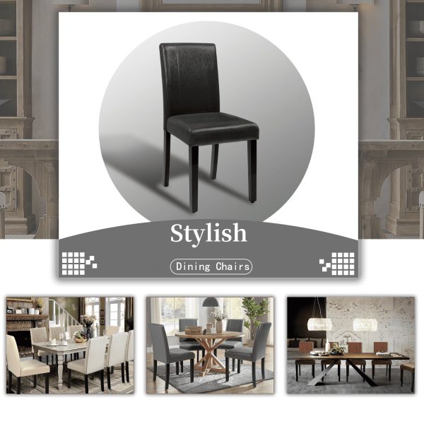 Lacoo Set of 4 Urban Style PU Leather Dining Chairs with Wood Legs, Black - Image 3