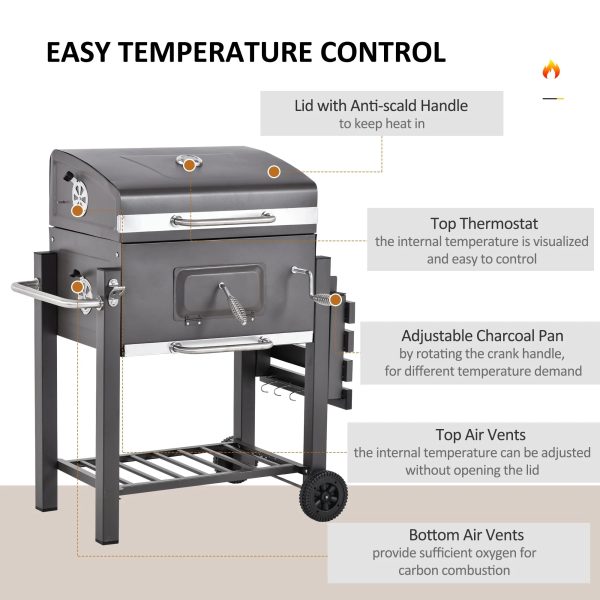 Outsunny Charcoal BBQ Grill, Outdoor Portable Cooker, Gray - Image 4