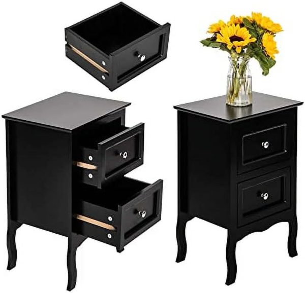 HBLUKDL Night Table Modern Wood Night Stand End Table Wooden Bed Side Tables with 2 Drawers Large Space Brown Size 15.74"(W) x 11.81"(D) x 23.66"(H) - Image 3