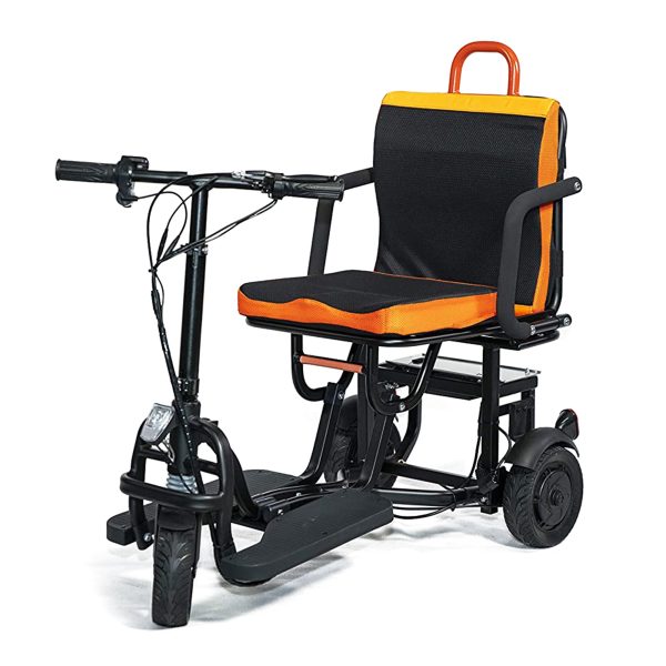 FeatherChair Ezfold Lightweight Electric Power Folding Scooter, Black and Orange