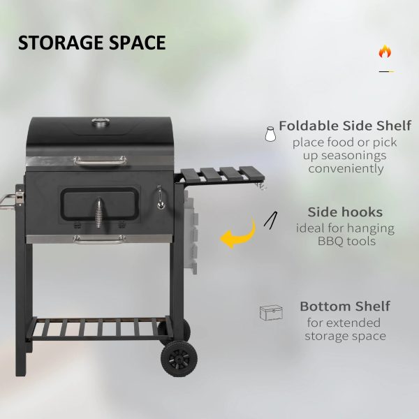 Outsunny Charcoal BBQ Grill, Outdoor Portable Cooker, Black - Image 8