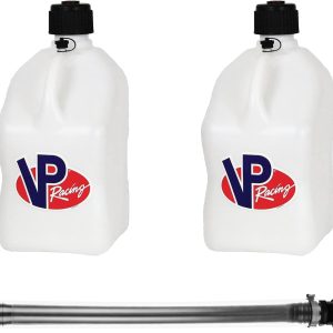 VP Racing Fuels 14 Inch Standard Replacement Motorsport Container Hose and 5 Gallon Fuel Liquid Container Jug, White 2 Pack