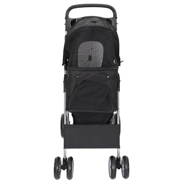 HomGarden 4 Wheel Pet Dog Stroller Foldable Carrier Strolling Cart for Small Dog Cat W/Storage Basket & Cup Holder, Black - Image 8