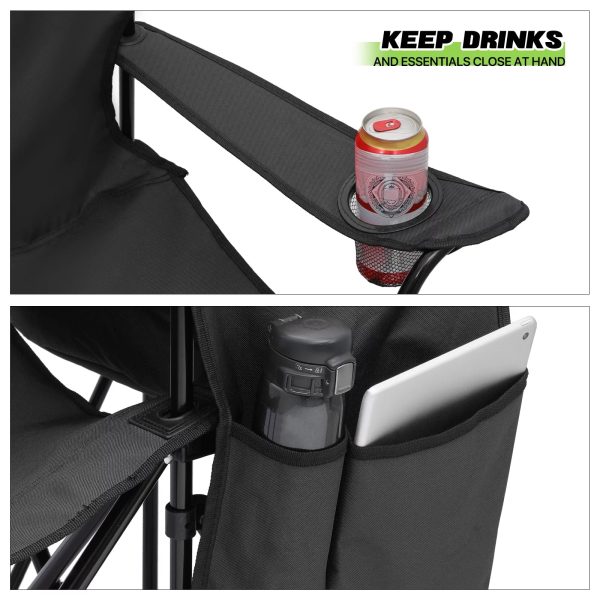 Magshion Portable Double Folding Chair with Removable Umbrella, Cooler Bag & Carry Bag, for Beach Camping Picnic, Black - Image 4