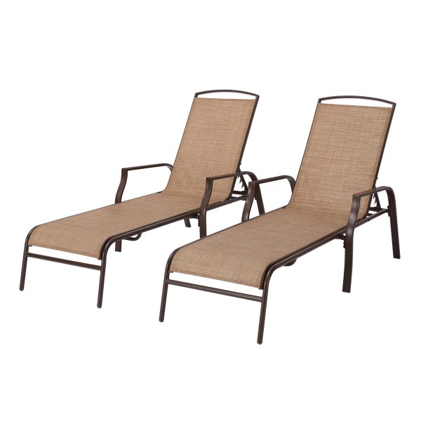 Mainstays Sand Dune Reclining Steel Outdoor Chaise Lounge - Set of 2， Beige/Black - Image 7