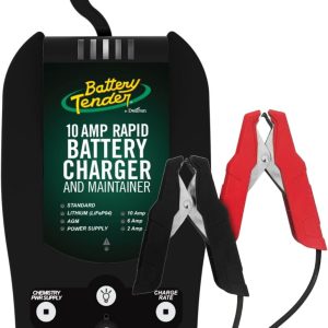 Battery Tender 10 AMP Battery Charger and Maintainer - 12V Switchable 10 AMP / 6 AMP / 2 AMP Smart Fully Automatic for Cars SUVs Trucks - Selectable Chemistry Standard Lithium AGM - 022-0229-DL-WH