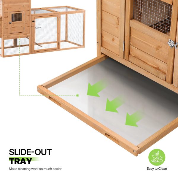Magshion Outdoor Chicken Coop with Nesting Box, 80 inch Wooden Rabbit Hutch Poultry House with Run Cage, Slide-Out Tray and Waterproof Roof for Garden Backyard, Natural - Image 9
