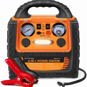 Tyrell Chenergy Power Station 1400 Amp Battery Jump Starter， 110V 400W Power Inverter Battery Booster Pack with AC/DC Outlet & Air Compressor, Portable Power Station Charger