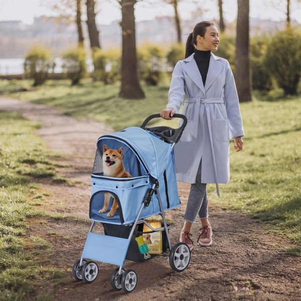 Foldable Carrier Strolling Cart 4 Wheel Pet Stroller for Cat, Dog w/ Cup Holder - Image 5