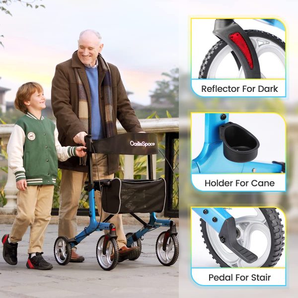 OasisSpace Lightweight Rollator Walker with Seatuff0cBlue Rollator Walker with Seat and Gear Wheels,Walker Supports up 300 lbs,Rolling Walker with Comfort Handles and Thick Backrest (Blue)) - Image 5