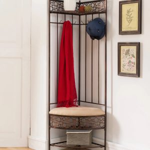 Crespin Corner Hallway Storage Bench Hall Tree, Brushed Copper Metal