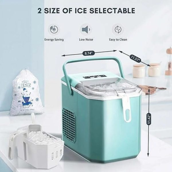 Countertop Ice Maker,Portable Ice Machine with Carry Handle,Self-Cleaning,Basket and Scoop,9 Cubes in 6 Mins,26.5lbs/24Hrs,2 Sizes of Bullet Ice,for Home,Kitchen,Party,Black - Image 4