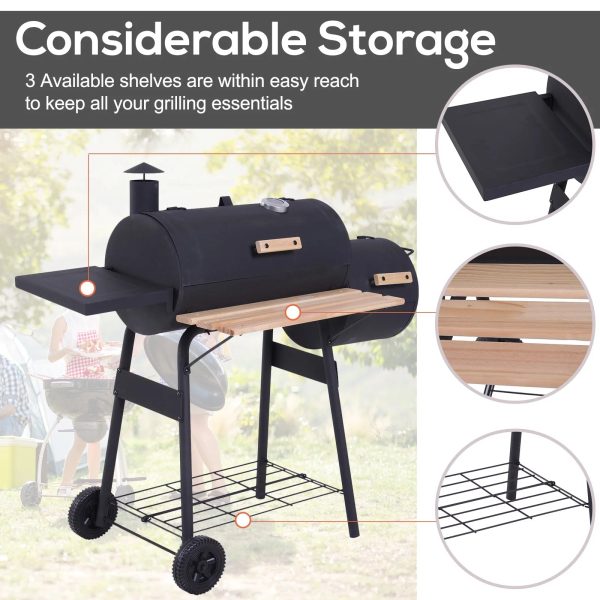 Outsunny 48" Steel Portable Backyard Charcoal BBQ Grill and Offset Smoker Combo - Image 6