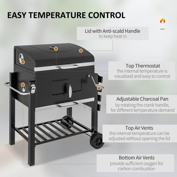 Outsunny Charcoal BBQ Grill, Outdoor Portable Cooker, Black - Image 4