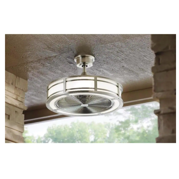 Home Decorators Collection Brette II 23 in. LED Indoor/Outdoor Brushed Nickel Ceiling Fan with Light and Remote Control - Image 7