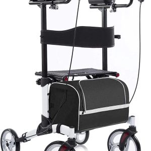 BEYOUR WALKER Upright Walker, Newest Design, Stand Up Rollator Walker Tall Rolling Mobility Walking Aid with 10” Front Wheels, Seat and Armrest for Seniors and Adults, White