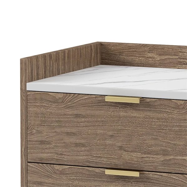 Ecarpat Wooden Nightstand with 2 Drawers, Bedside Table with Metal Legs&Handles, Side Table with Marbling Worktop for Living Room Bedroom, Walnut - Image 4