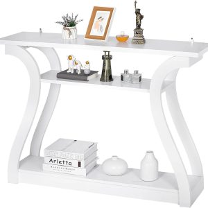 Console Table, Entryway Table with 3 Tier Storage Shelves, Narrow Long Sofa Table for Entryway, Living Room, Hallway, Couch, Foyer, White
