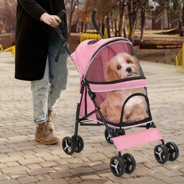 Magshion 4 Wheel Foldable Lightweight Dog Stroller for Small Medium Dogs, Pet Stroller, (Pink) - Image 2