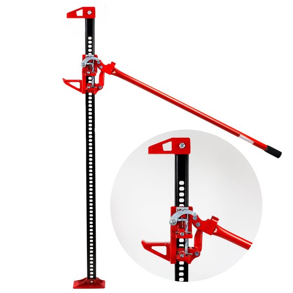 60" Ratcheting Off Road Utility Farm Jack, 3 Ton (6,000 lb) Capacity Detachable Handle SUV Truck Farm Van Bumper Tractor, Red
