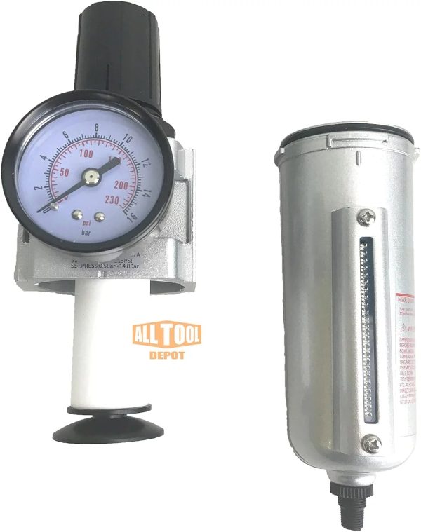 NPT HEAVY DUTY Compressed Air In Line Filter Regulator Combo Piggyback, Metal Bowl, 5 Micron , Adjustable From 7 To 175 PSI (AUTO DRAIN) - Image 6