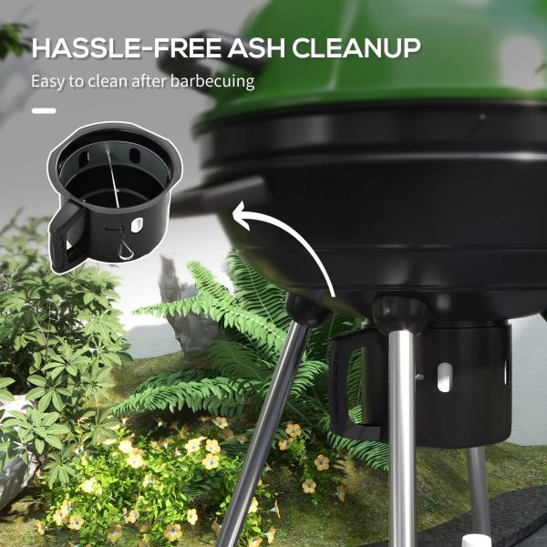 Outsunny 21" Kettle Charcoal BBQ Grill with Wheels, Barbecue, Green - Image 6