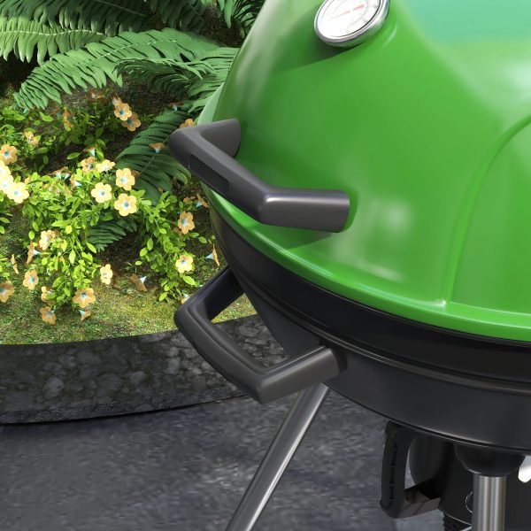 Outsunny 21" Kettle Charcoal BBQ Grill with Wheels, Barbecue, Green - Image 9