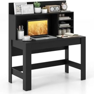 TJUNBOLIFE Computer Desk with Bookshelf 48" Home Office Writing Desk with Anti-Tipping Kits & Cable Management Hole Modern Study Table Workstation for Small Space Bedroom (Black
