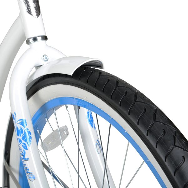 Hyper Bicycle Women's 26 In. Beach Cruiser, White with Blue Rim - Image 5